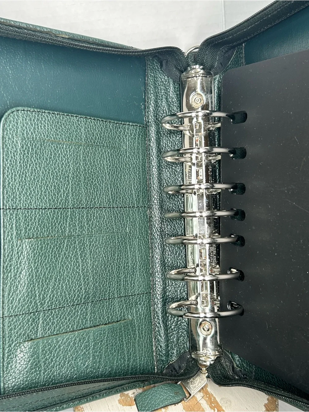 Vintage Franklin Covey Forest Green Leather Zip Around 7 Ring Personal Organizer
